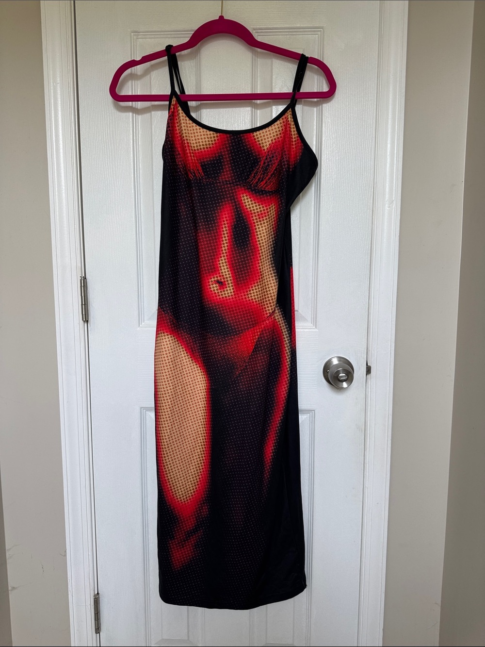 SHEIN Black & Red Printed Slip Dress with Thin Straps